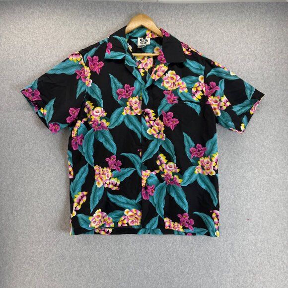 Hilo Hattie Black Pink Floral Hawaiian Button Front Shirt Size XL Vintage Aloha‎ - Picture 9 of 12